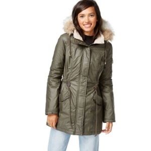 Wildflower faux-fur-trim drawstring coat